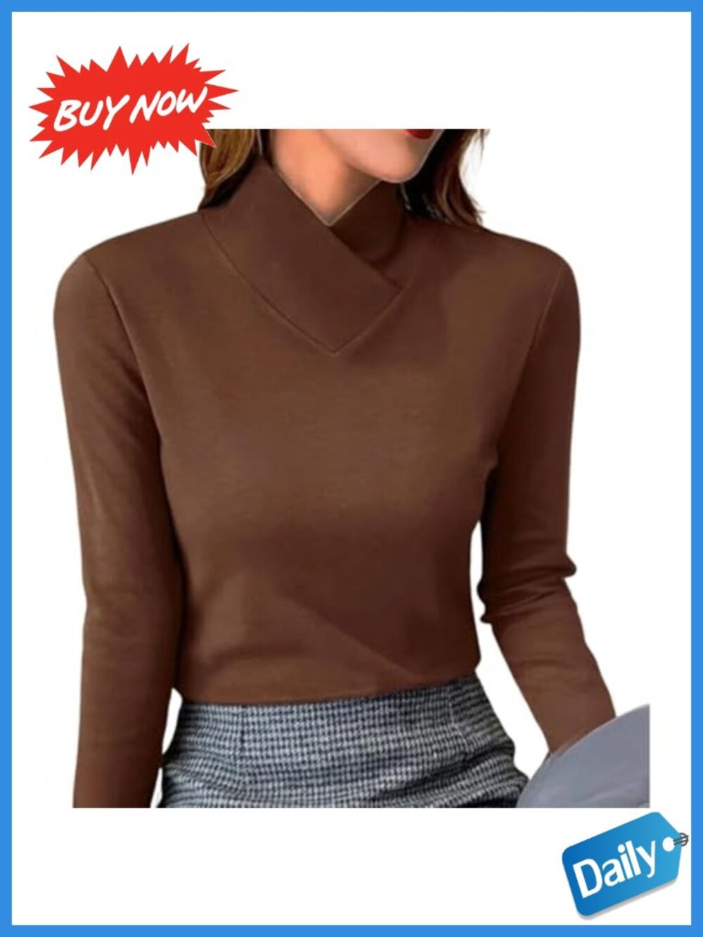 Turtleneck Mock Neck Long Sleeve Tee Pullover Loose Fit Women's Top
